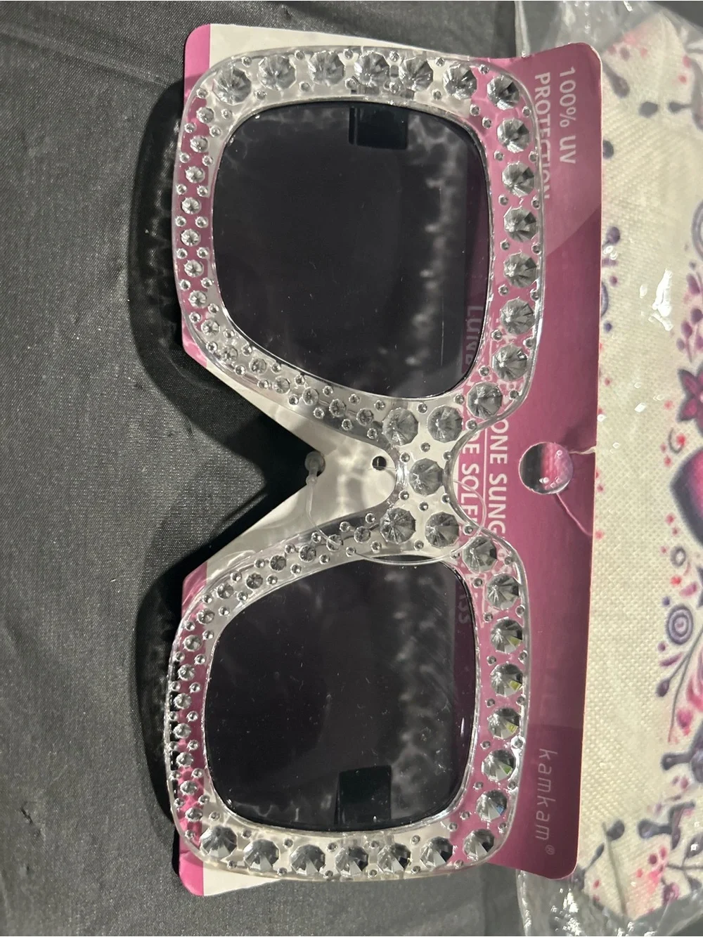 Makeup bag and Rhinestone Sunglasses - Clear Frame with Clear Crystals